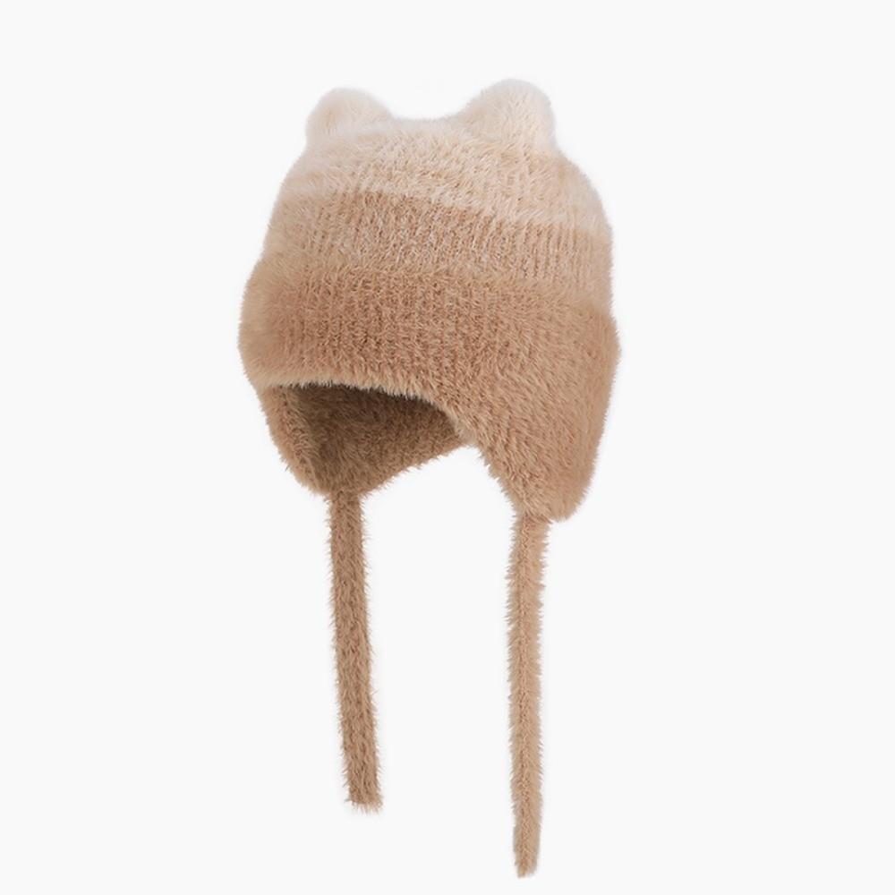 Cold-proof Ear Protection Hat Cute Cat Ear Plush Warm Hat Cute Children Knitted Hat  Winter