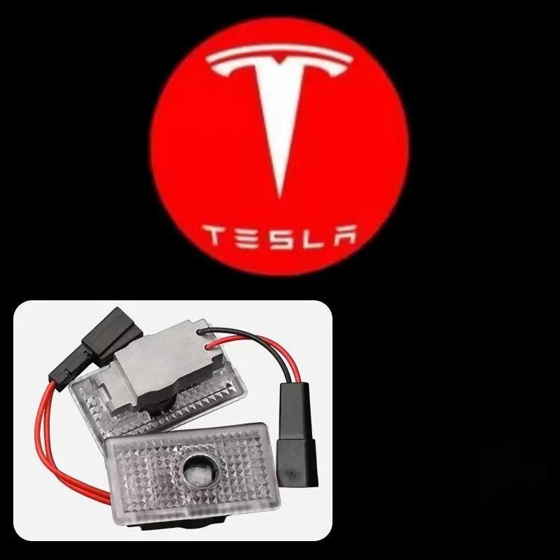 AKX1 2Pcs LED Car Welcome Door Lights Emblem Accessory For Tesla SpaceX Model 3 Highland 2023 Model S Model X Model Y Model Y-Eur Roa