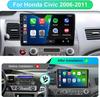 Автомобильная магнитола для Honda Civic 2006-2011, 10,1-дюймовый сенсорный экран с беспроводным CarPlay, Android Auto, Bluetooth, GPS, MirrorLink,