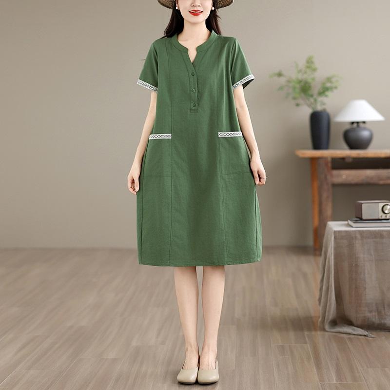 Летнее платье большого размера с коротким рукавом, хлопково-льняное, винтажное, новое, для женщин, повседневное, свободное, длинное