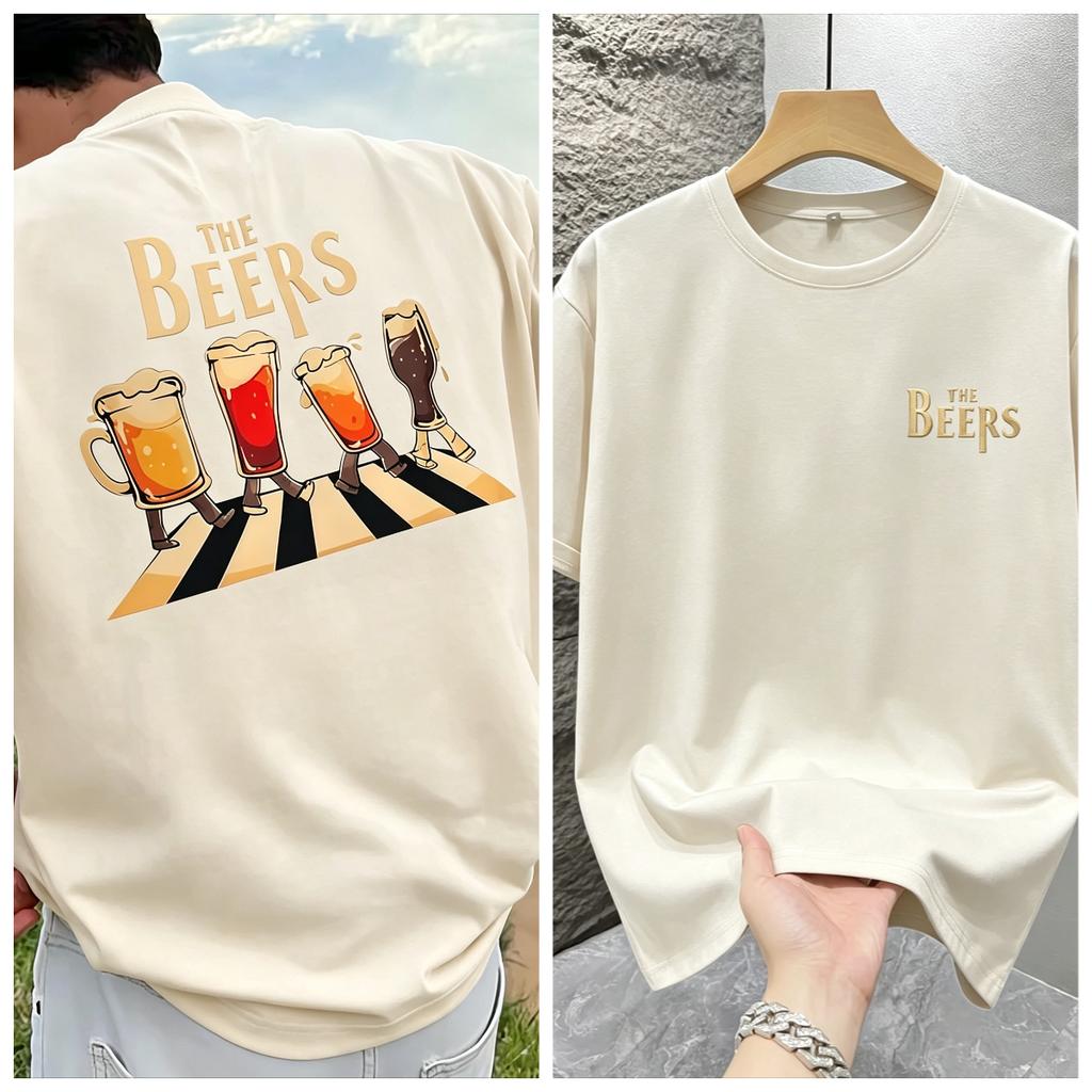 Humorous Beer Crossing Road Print On Cotton Unisexs Clothing Unisexs Tshirt Ideal For Summer Casual Outings And Parties T Shirt