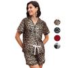Women’s Sleep Lounge Wear Shirt and Short Pants 2 Pieces Sleeping Suit Leopard Plaid Pajamas Summer Home Casual Night Clothing Set