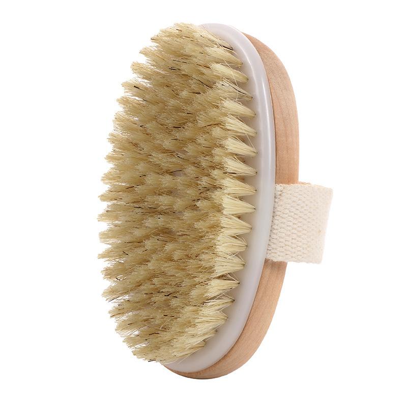 1PC Natural Bristle Body Brush - Exfoliating Wooden Massage Brush for Cellulite & Dead Skin - Wet/Dry Use - SPA Shower Brush