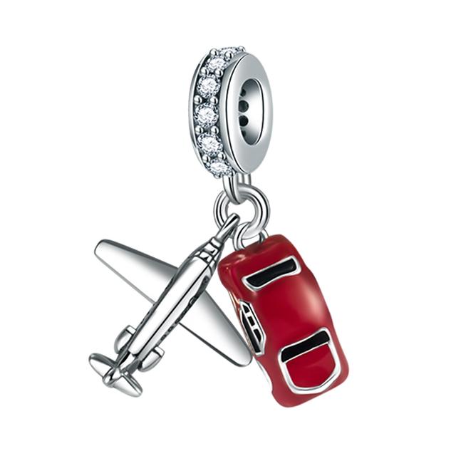 Серебро 925 пробы, подвески для транспортных средств, бусины из циркония, мотоцикл, грузовик, автомобиль, самолет, висячие браслеты, ожерелье, ювелирные изделия своими руками