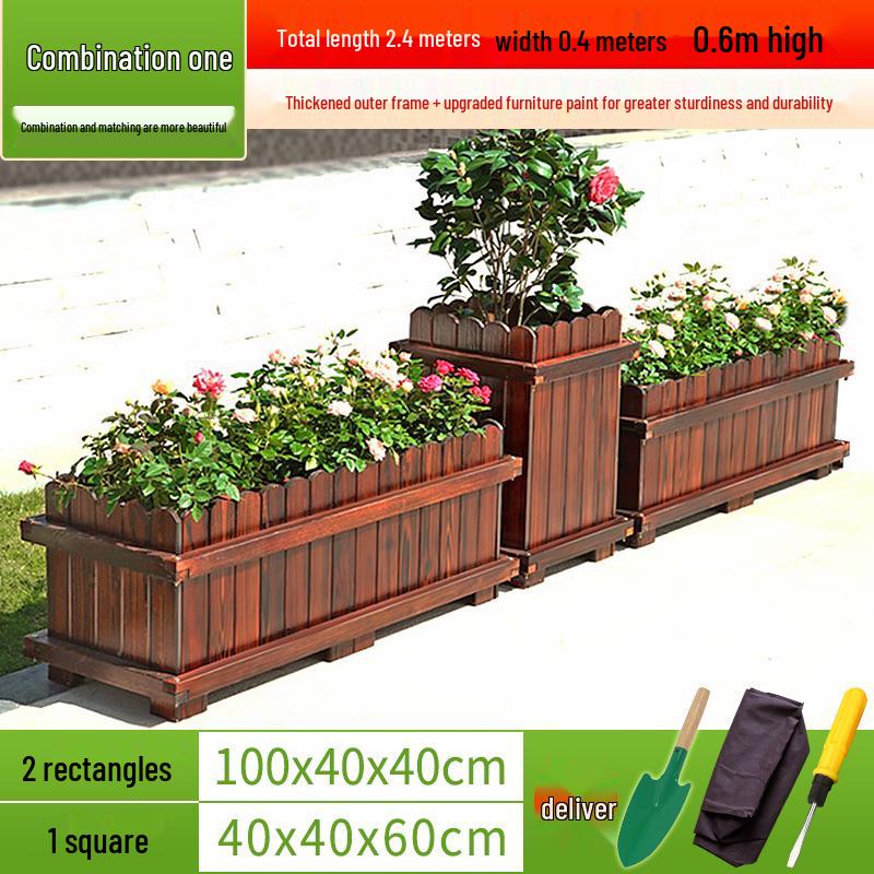 Outdoor Rectangular Wooden Flower Box and Vegetable Planter