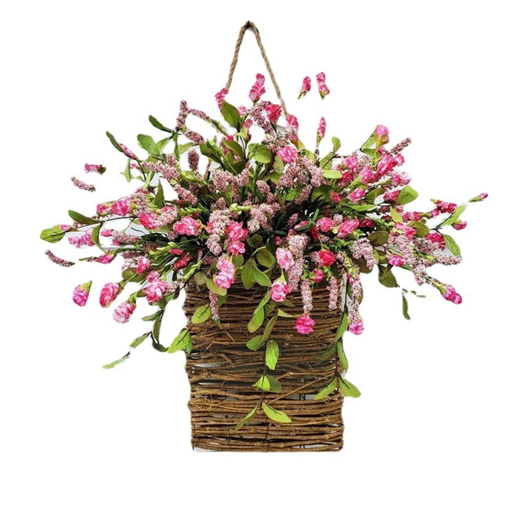 Door Hanger Basket Decorative Door Hanging Basket Wreath Front Door Artificial Wildflowers Basket for Home Wedding
