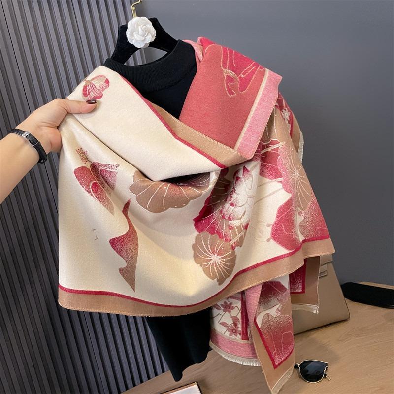 Women Thick Warm Imitation Cashmere Chinese Style Floral Winter Neck Scarf