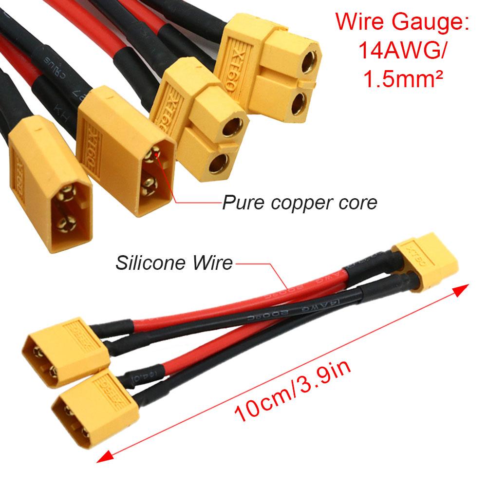 Параллельный разъем XT60 для аккумулятора, кабель «папа/мама», двойной удлинитель-разветвитель, силиконовый провод 14AWG для зарядного устройства RC-аккумулятора