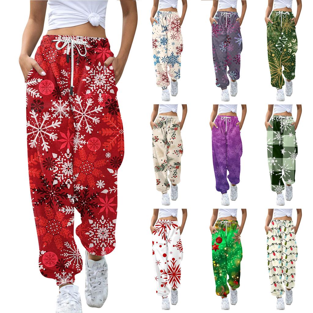 Women's Casual Fashion Christmas Printed Casual Sweatpants Elastic Waist Drawstring Pants