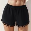 2024 Европейские и американские однотонные пляжные шорты с помпонами для женщин