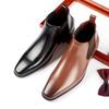 New British Men's Leather Short Boots Fleece-lined Business Formal Wear Square Head High-Top Leather Boots Pairs Elastic