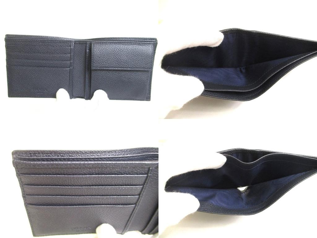 Authentic PRADA Navy blue Leather Bifold Wallet Compact Wallet #a691  Open box