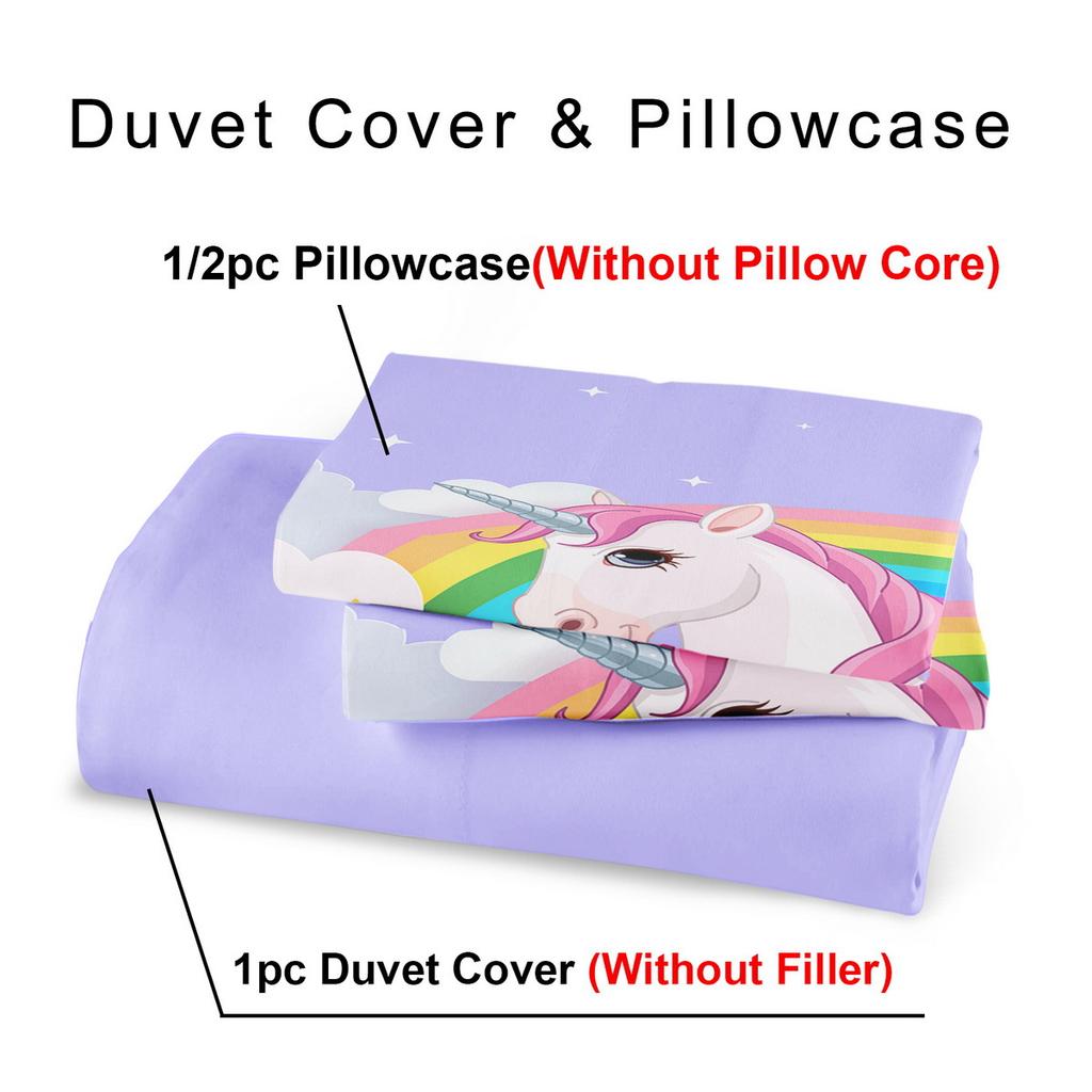 Rainbow Unicorn Three-Piece Digital Printing Kit Quilt Cover Bedding