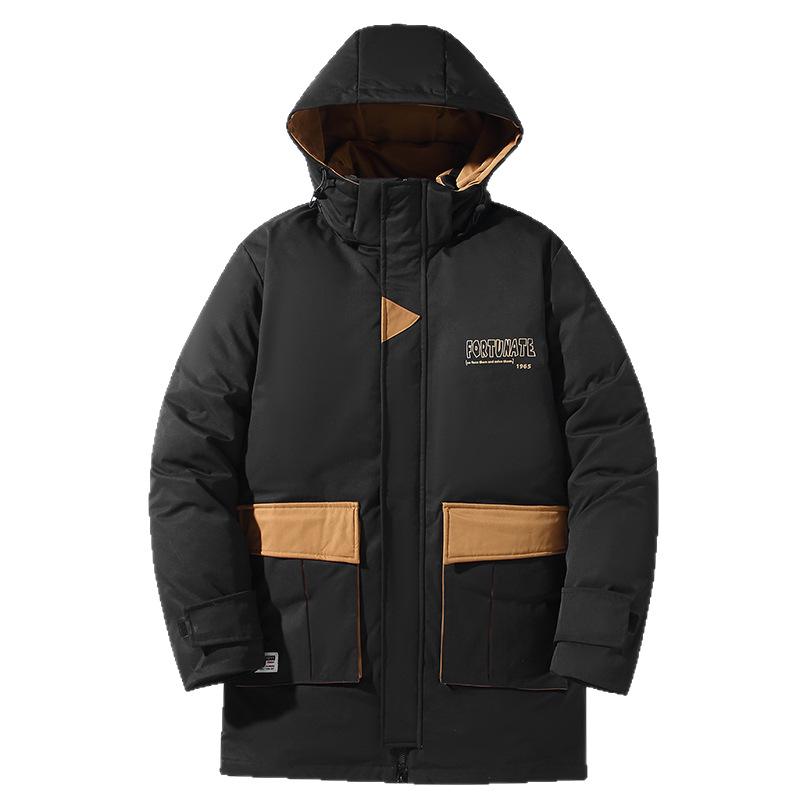 Мужская хлопковая куртка большого размера средней длины со съемным капюшоном, ветрозащитная, пэчворк, корейский стиль.