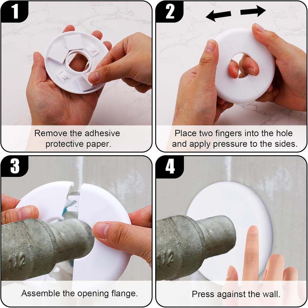 2pcs Wall Split Flange, ABS Self-Adhesive Round Plumbing Cover Plates for 17mm/0.67" & 29mm/1.14" Water Pipe Hole Faucet Escutcheons for Toilet