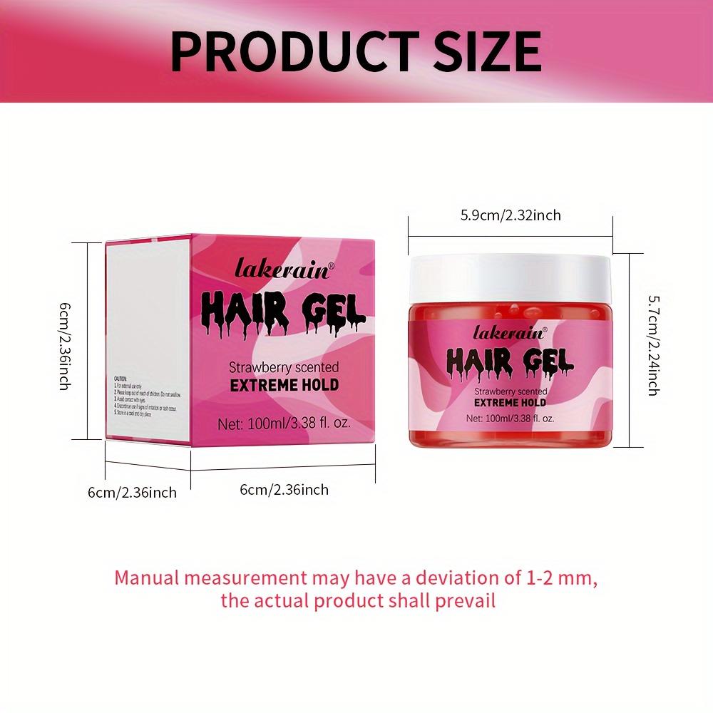 Hair Gel, Strawberry Scented, Extreme Hold, Extra Hold, All Hair Types, Styling Gel Great for Braiding, Twisting & Smooth Edges, 100ml/3.38fl.oz
