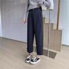 Women's 2024 Autumn Khaki Wide-Leg Suit Pants - Navy Blue, Loose, Straight, Nine-Point Length