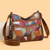 New Women's Medium Mother Bag Large-capacity Splicing Contrasting Soft Leather Multi-pocket Retro Shoulder Messenger Bag