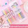 6 Colors/Set Double Headed Highlighter Pen Fluorescent Drawing Markers Highlighters Pens Stationery Office School Supplies