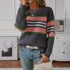 2024 European And American Autumn And Winter New Loose Fitting Pullover Contrasting Color Round Neck Striped Knitted Sweater For Women
