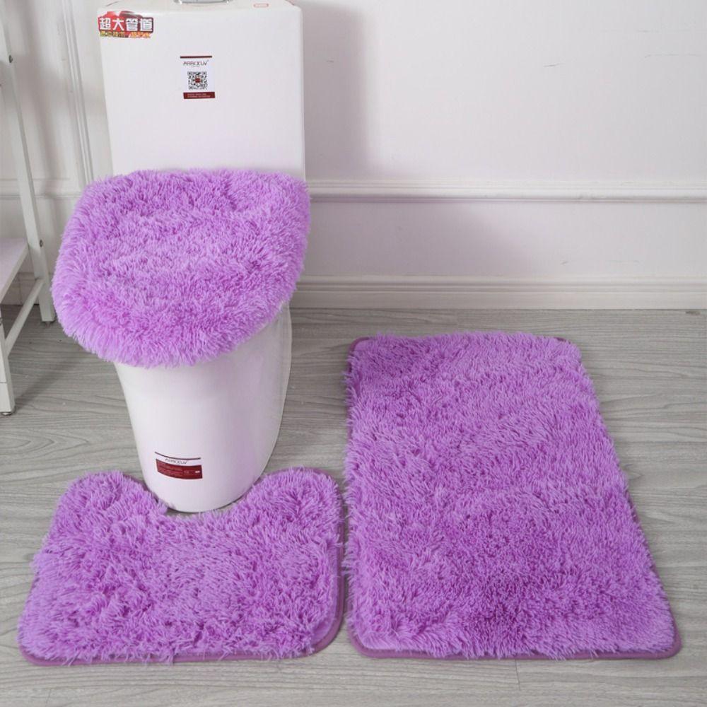 3pcs/set Fluffy Hairs Toilet Lid Cover Rugs Solid Color Shower Carpets Sets Shower Room