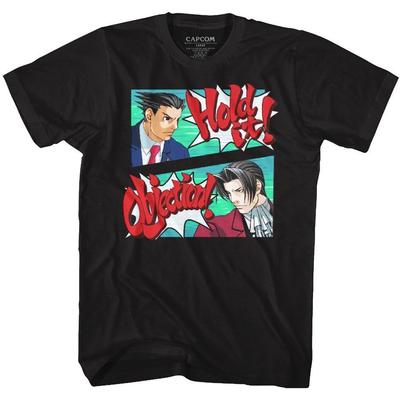 Ace Attorney Райт Эджворт Держите Возражение Черная Игровая Футболка Унисекс