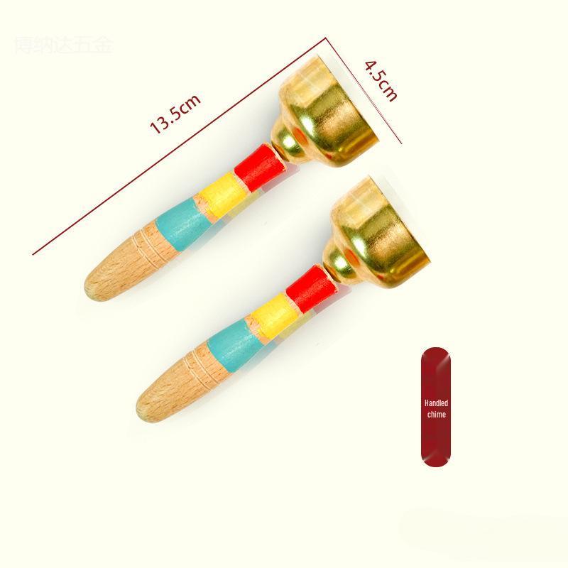 Jingle Bells Musical Instrument for First-Grade Music Class - Wooden Handle & Red Rope Copper-Plated Bell