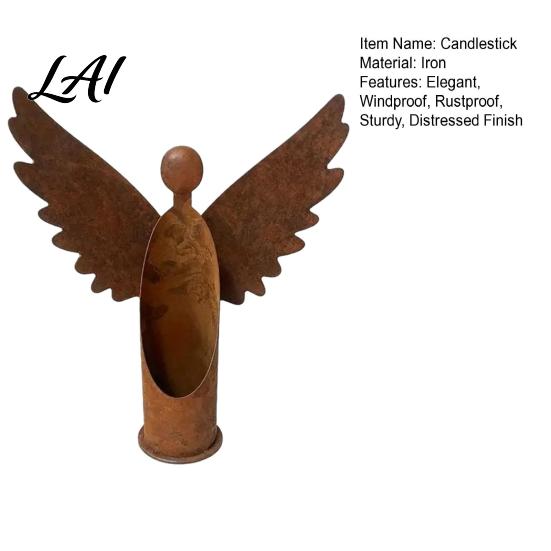 Decorative Candle Holder for Windowsill Rusted Angel Holder Vintage Metal Tealight Candelabra Garden Patio Ornament Decor Rustic Weather‑Resistant