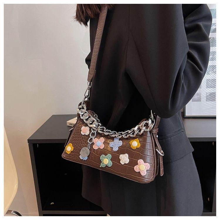 Женская сумка 3D Flower PU Chains Alligator Fashion Универсальная сумка через плечо Сумка через плечо Женская сумка класса люкс