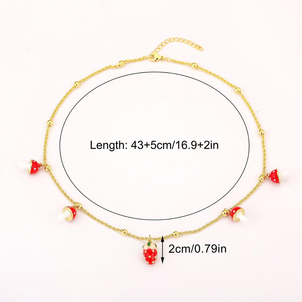 Mushroom Shape Strawberry Necklace Copper Zircon Sweet Necklace Simple Necklace For Girl