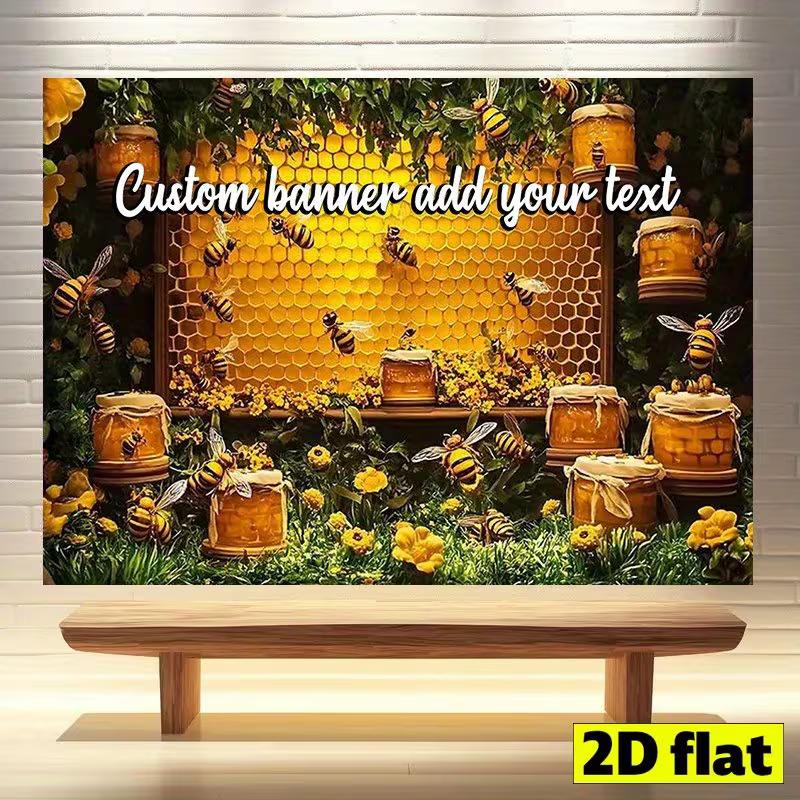 Customizable Bee & Honeycomb Tapestry Backdrop for Birthday Party