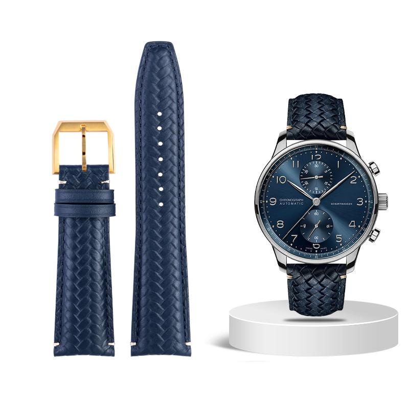 Высококачественный плетеный ремешок для часов из коровьей кожи для IWC IW344205 IW371614 IW500713 PORTUGIESER Portofino Синий мягкий кожаный ремешок для часов 22 мм