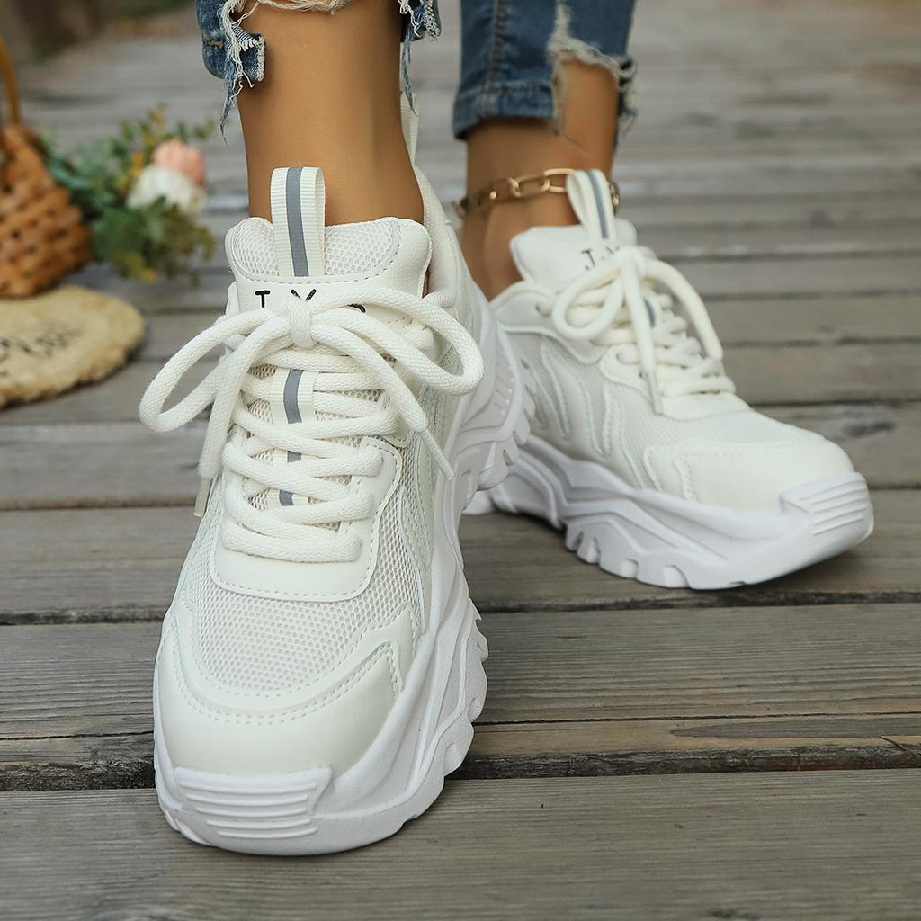 Женские сетчатые кроссовки на толстой подошве, дышащая спортивная обувь для бега на платформе для женщин, большие размеры, толстая подошва, нескользящие кроссовки для ходьбы