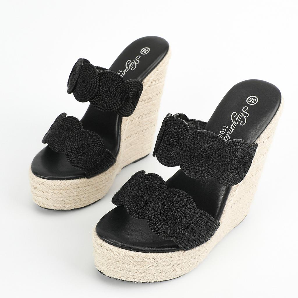 Women Slipper 15cm Wedge heel Sexy New Straw Woven Simple High Slope Heel Waterproof Trolley Model Slippers