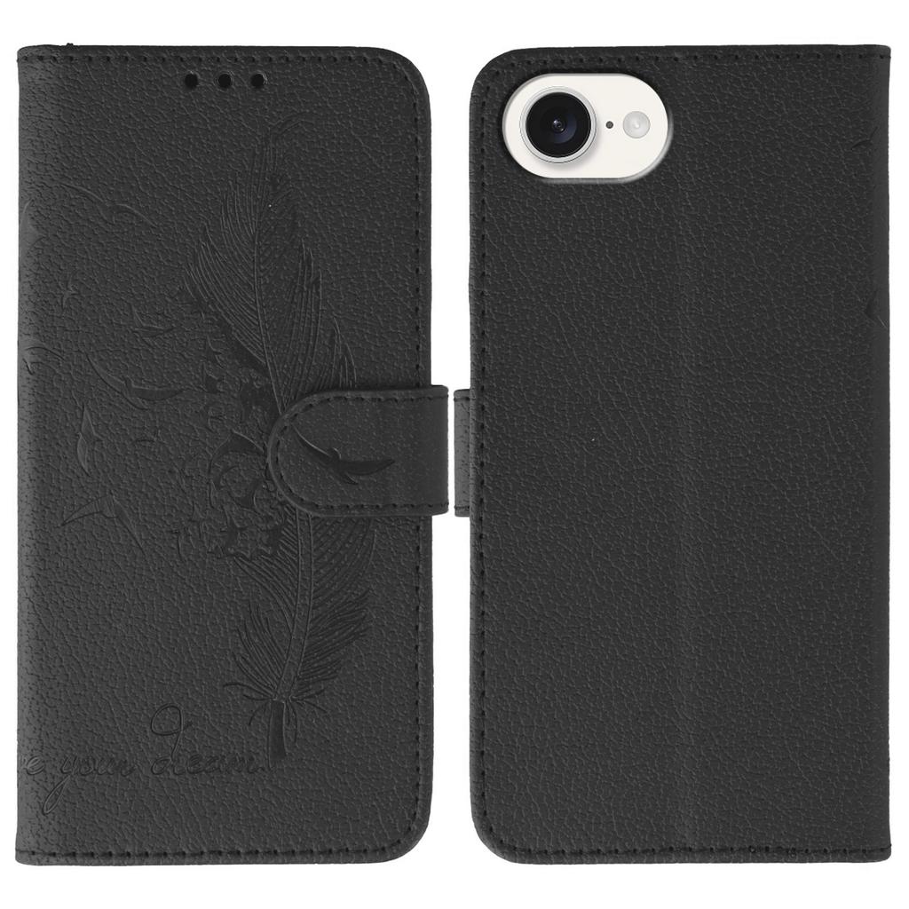 For iPhone 16e Case Feather Imprint PU Leather Wallet Phone Cover