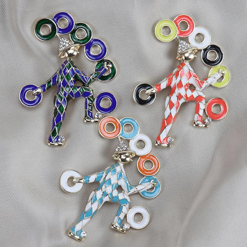 Blucome Alloy Enamel Pins Vintage Circus Clown Replica Brooch for Woman Man Suit Scarf Christmas Gifts