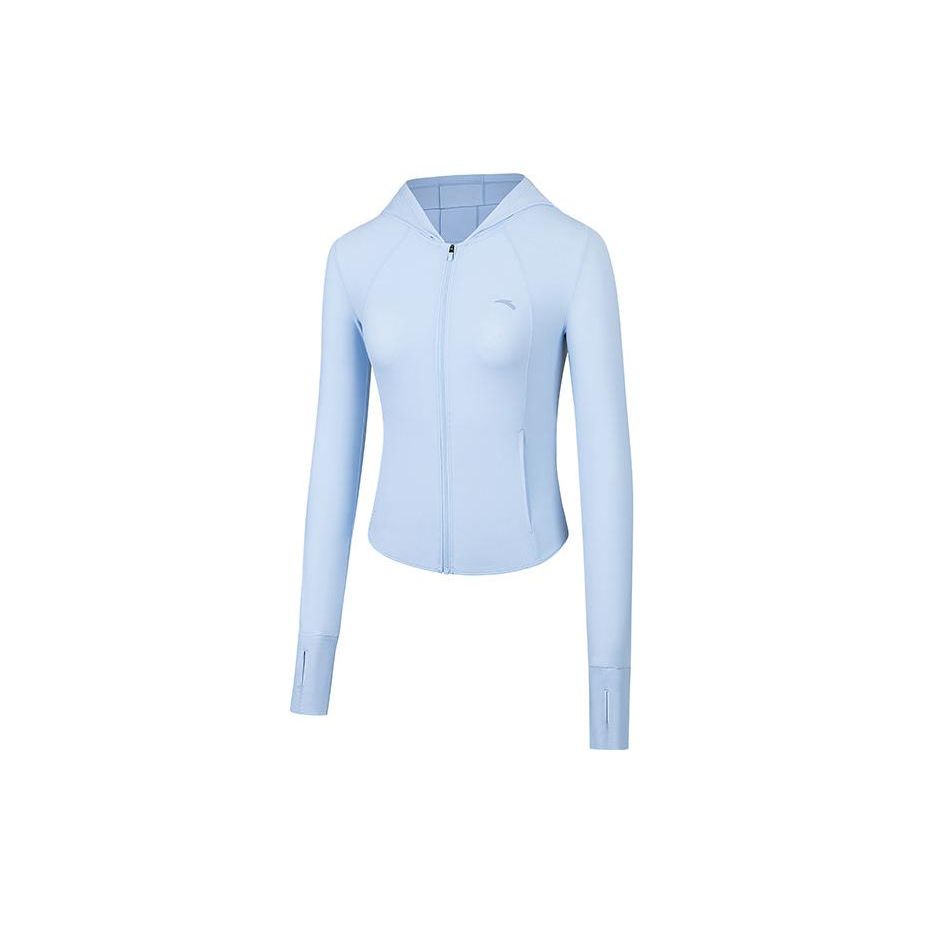 Anta Training Series Solid Color Zip-Up Hooded Breathable Cooling UV Protection Jacket Women Jacket Sky-Blue 962427701-2
