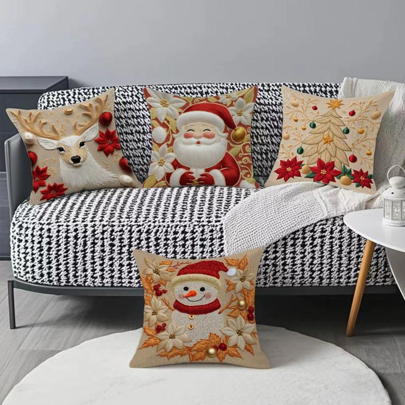 1/4pcs Cushion Cover New Year 2026 Linen Pillow Cases 45*45CM Pillowcase Single-Sided Excludes Inserts 2D Christmas Xmas Gifts