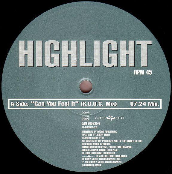 12-дюймовая пластинка HIGHLIGHT - Can You Feel It DAN6659356 Dance Pool 1998 Германия Танцевальная и электронная Б/У