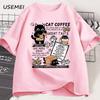 Funny Cat Make Coffe Print T Shirt For Unisex Unisex Tshirt Summer Loose Cotton Short Sleeve Trendy Y2k Tops Unisexs Designer Clothes