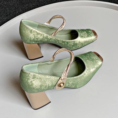 Мода 2024 Весна Новый Бренд Квадратный Носок Женская Обувь на Массивном Каблуке Модные Женские Туфли на Высоком Каблуке Элегантный Средний Каблук Сандалии Мюли Слипоны