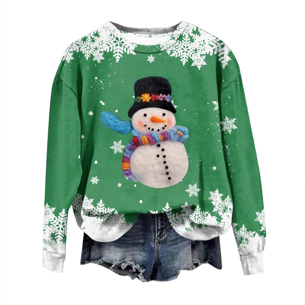 Women's Fashion Christmas Printed Long Sleeve Loose Round Neck Sweatshirt Top