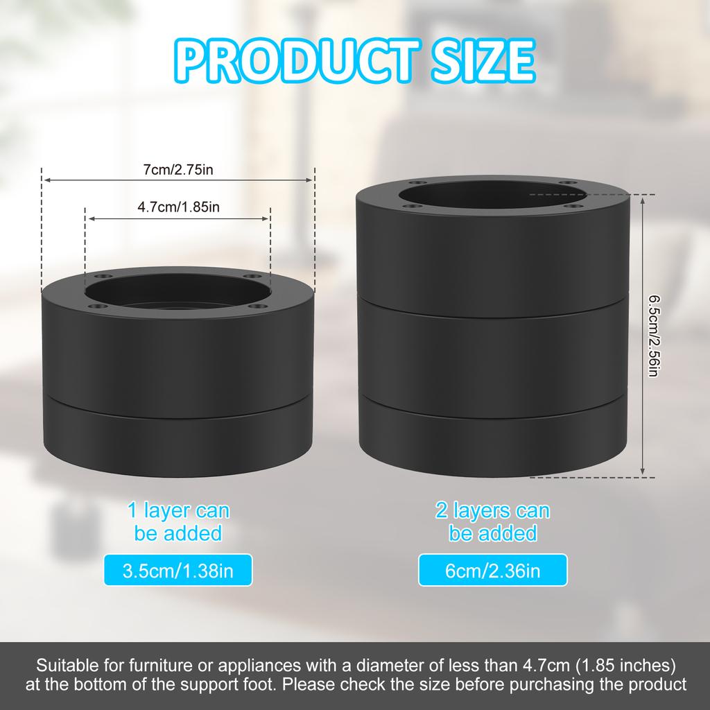 4Pcs Round Furniture Riser Heavy Duty Bed Chair Riser Support 1300lb Anti-Slip Washing Machine Desk Couch Bottom Leg Raiser