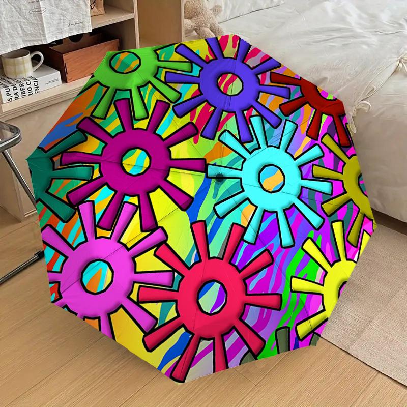 1pc Colorful Wheels Automatic Folding Umbrella Durable Iron Frame, Iron Umbrella Structure Suitable for All Seasons yy260203134