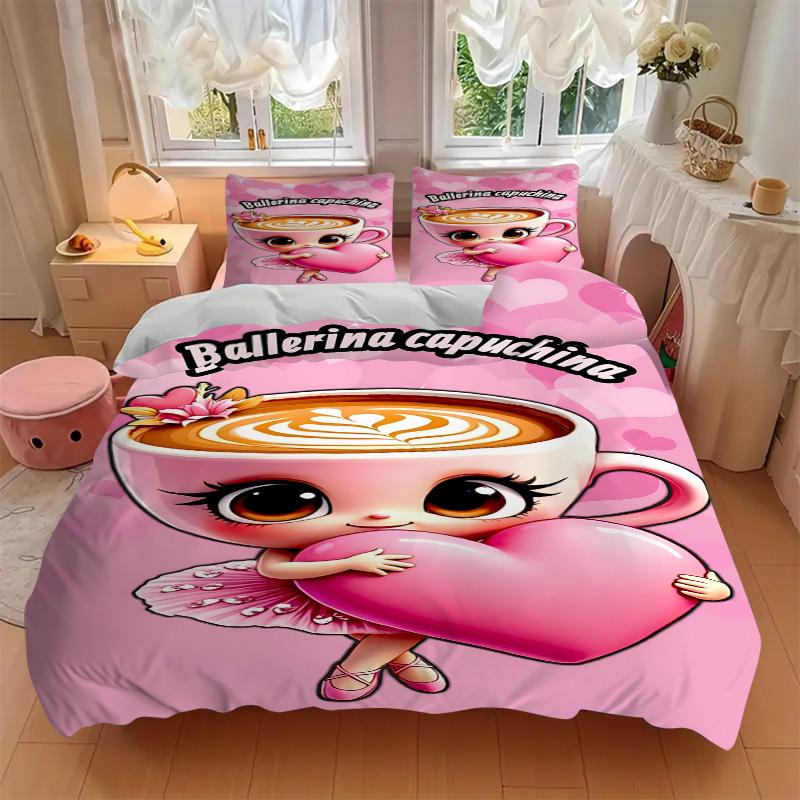 Ballerina Heart Coffee Print 3Pcs Bedding Setduvet Cover With 2 Bedropillowcase Home Birthday Gift