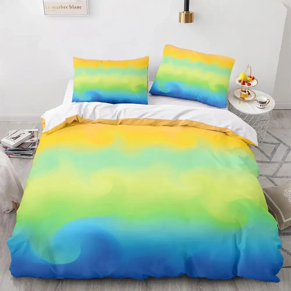 Радужный градиентный пододеяльник, комплект постельного белья Queen Size Rainbow для детей и девочек, милый стиль, комплект постельного белья из полиэстера, односпальное одеяло King Twin, покрывало