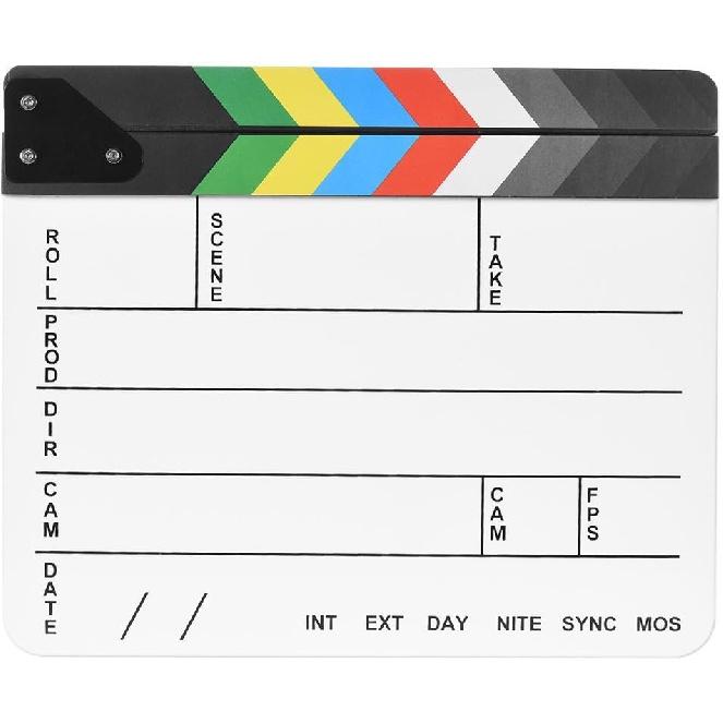 Professional Movie Directors Clapboard, Photography Studio Video TV Acrylic Clapper Board Dry Erase Film Slate Cut Action Scene Clapper with Color