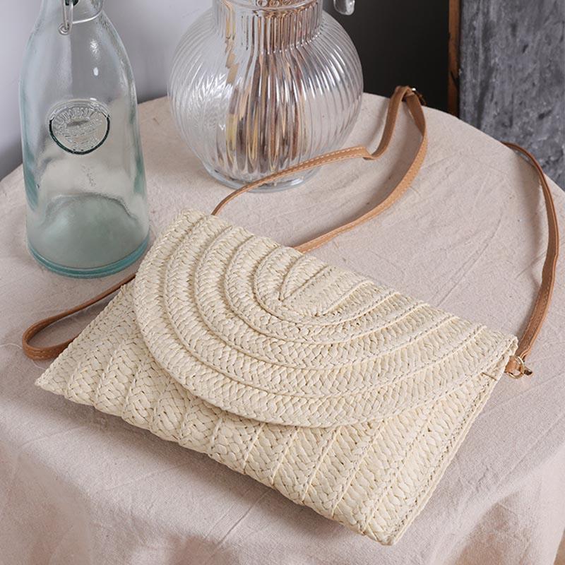Yogodlns Летняя плетеная соломенная сумка для женщин, сумка-конверт ручной работы, пляжная сумка в богемном стиле, сумка через плечо для отпуска, сумка через плечо