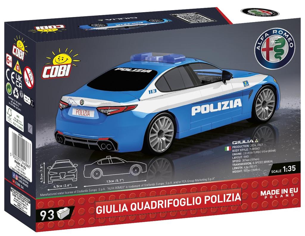 COBI Block Alfa Romeo Giulia ALFA ROMEO Police Car 90 деталей Совместимо с Lego IN 24606 1/35 [СДЕЛАНО В ЕС]