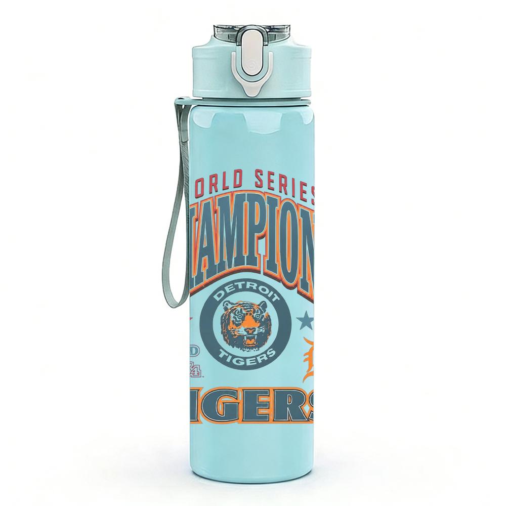 1PC Champions tigers orange text print 750ml colorful plastic sports water bottle leakproof pop up lid with straw for outdoor work home use